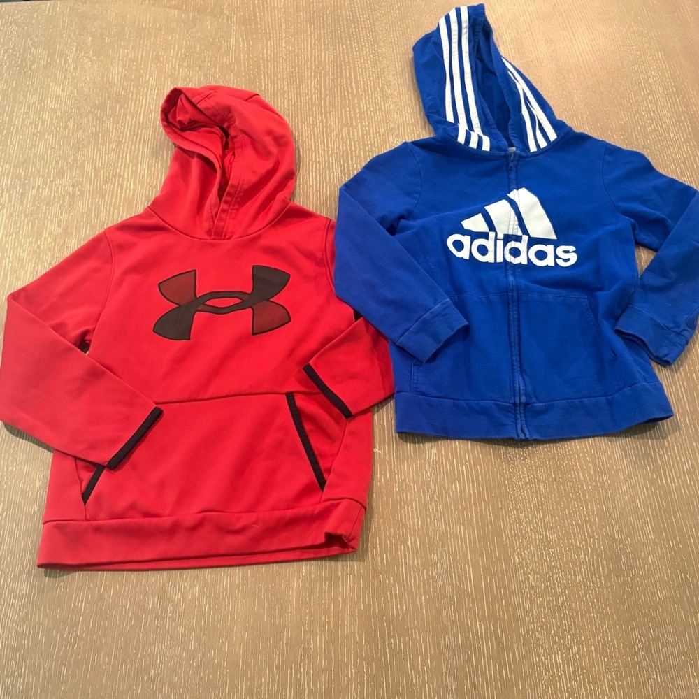 Under Armour Adidas Boys Hoodie Lot Size 7 Red Blue Athletic EUC
